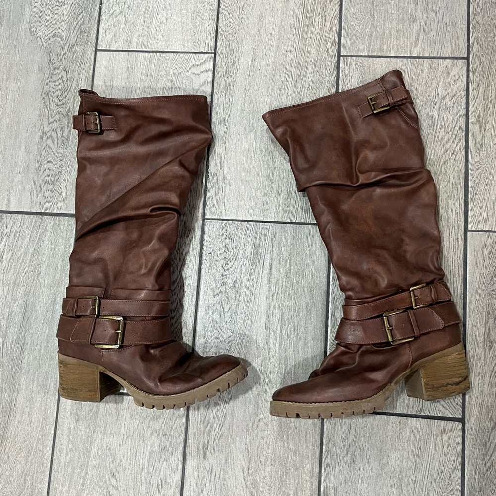 Carlos by Carlos Santana Brown Slouchy Buckle Mid-Calf Boots